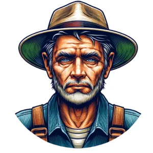 Farmer Cowboy A vivid and detailed headshot illustration of a successful but worn and tired farmer. The farmer should have signs of weariness and exhaustion but als